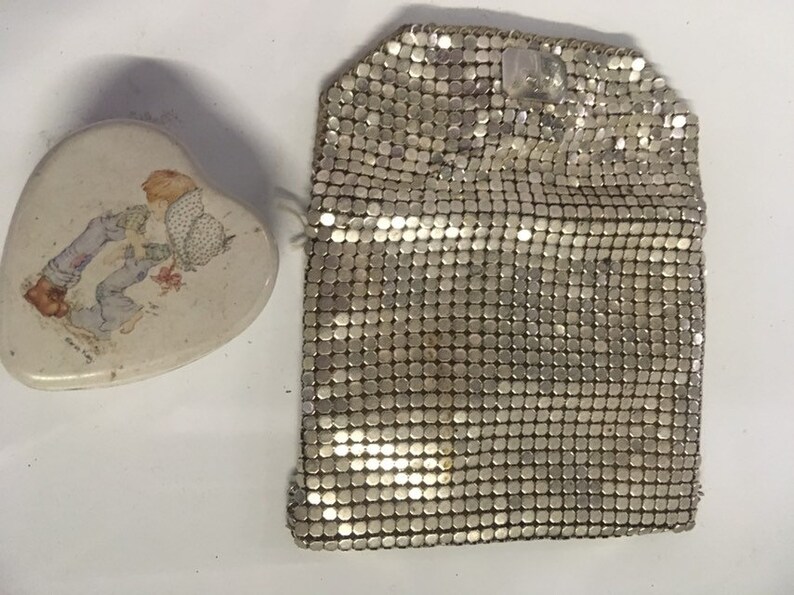 ladies evening small coin clutch Vintage silver coin purse Art Deco era pill pouch