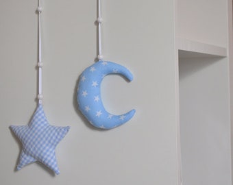 Fabric pendant, Baby Mobile, Moon, Star, Decoration, Mobile, Children's room decoration, Pendant Baby light blue