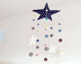 Mobile felt balls, star Baby mobile