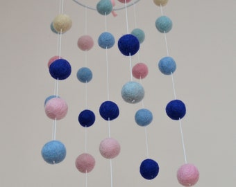 Cute mobile, felt balls baby Mobile, felted, mobile for babies, gift for birth, baptism, mobile for children's room, pink, blue