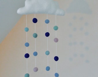 Mobile felt ball Cloudmobile Mobile for babies, gift for birth babymobile blue grey white with felt balls felt decoration baby room babymobile