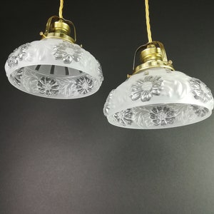 Hanging lamp with old shade Pendant lamp with brass ceiling rose Design inspiration Living room lamp