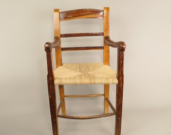 Rural Cherry Wood and Straw Armchair, France, 1840s, Rural armchair made of cherry wood and straw, France, 1840s