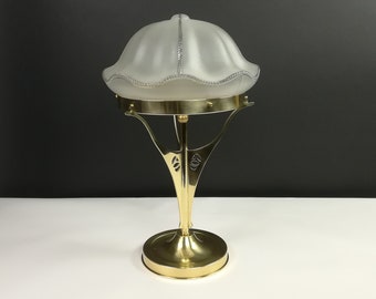 Viennese table lamp with old glass shade, table lamp, bedside lamp, silkboard lamp, men's room lamp,