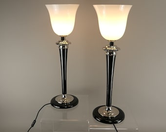 1 pair of Art Deco Mazda lights with white shade for chest of drawers, sideboard, total height with shade 80 cm