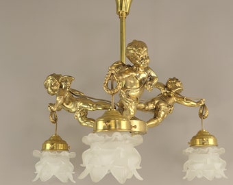 Vintage French Brass Chandelier, 1910s