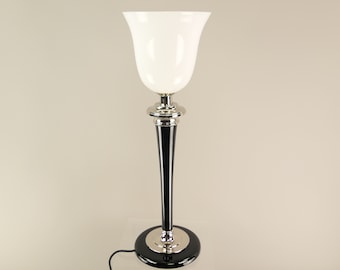 Mazda table lamp with white Art Deco shade, lamp for chest of drawers, sideboard lamp, total height with shade 80 cm