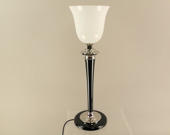 Mazda table lamp with white shade Art Deco, lamp for chest of drawers, sideboard lamp, total height with shade 80 cm