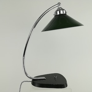 Französische Schreibtischlampe mit grünem Lampenschirm, Herrenzimmerlampe mit Granitfuß Bild 1