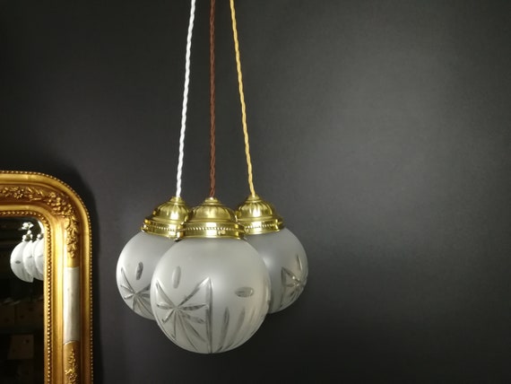 Lámpara colgante vienesa con lámpara antigua de bola de cristal