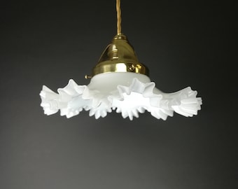 Englische Küchenlampe Hängelampe mit Stoffkabel und Messingdeckenrosette, Kitchenlamp Kitchenrenovation Designinspiration