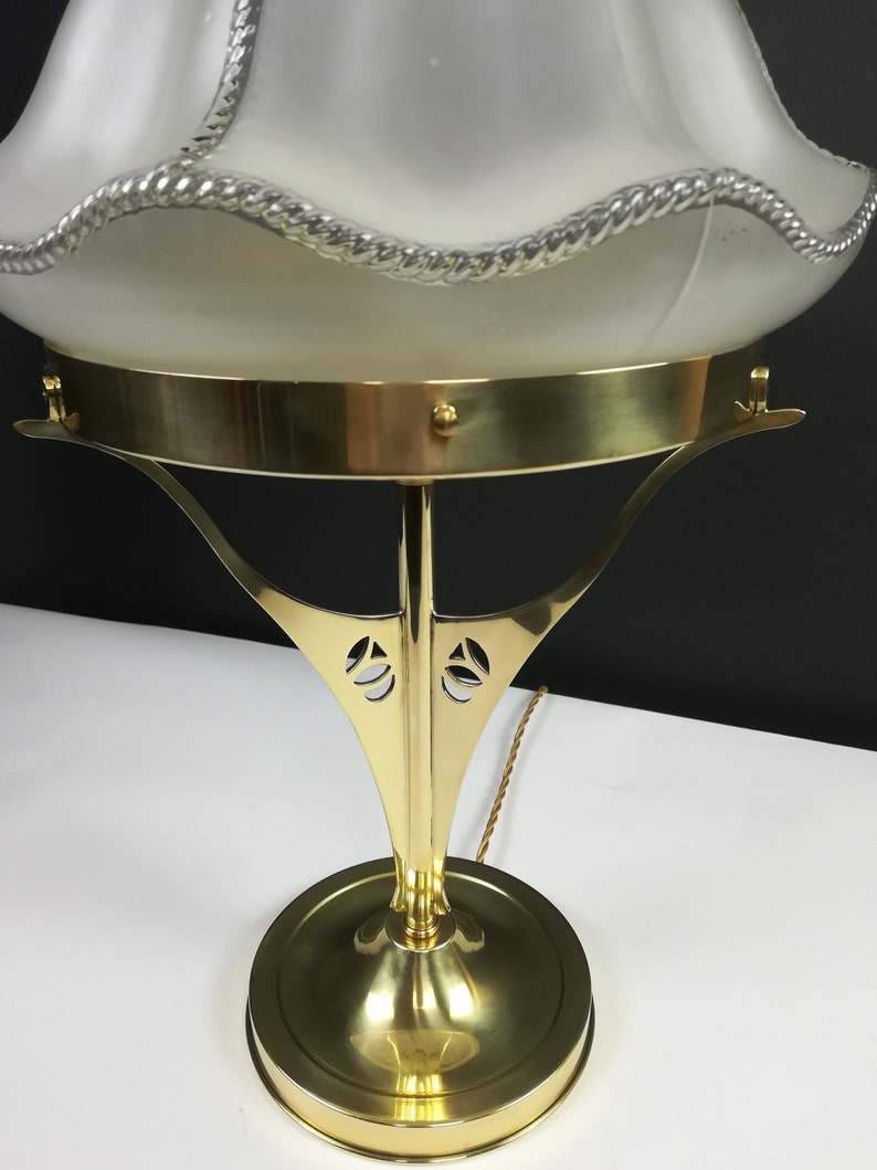 Wiener Tischlampe mit altem Glasschirm, Table Lamp, Nachttischlampe, Seidboardlampe, Herrenzimmerlampe, Bild 5