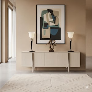 1 paar Art Deco Mazda lampen met witte kap voor ladekast of dressoir, totale hoogte inclusief kap 80 cm