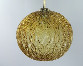 Large vintage German textured glass and brass pendant lamp, 1960s