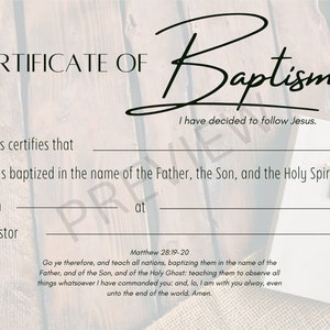 Plantilla de certificado de bautismo imprimible KJV Descarga digital instantánea Biblia con cruz