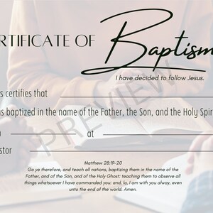 Plantilla de certificado de bautismo imprimible KJV Descarga digital instantánea Manos en oración cruzadas