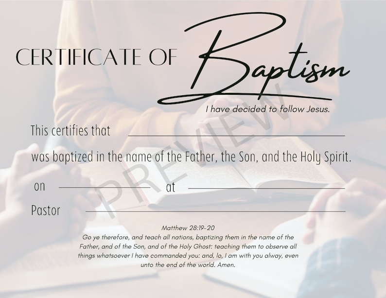 Printable Baptism Certificate Template KJV Instant Digital Download