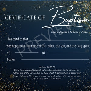 Printable Baptism Certificate Template KJV Instant Digital Download Blue and Gold