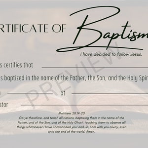 Plantilla de certificado de bautismo imprimible KJV Descarga digital instantánea Cruz