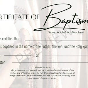 Plantilla de certificado de bautismo imprimible KJV Descarga digital instantánea Jesús sosteniendo la mano