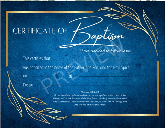 Printable Baptism Certificate Template KJV Instant Digital - Etsy