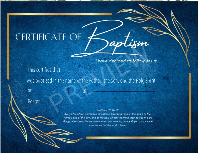 Printable Baptism Certificate Template KJV Instant Digital Download