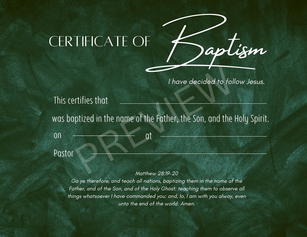 Printable Baptism Certificate Template KJV Instant Digital Download