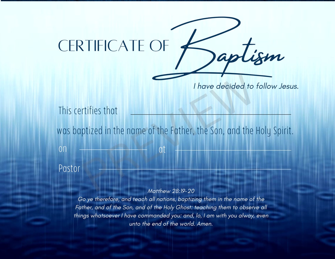 Printable Baptism Certificate Template KJV Instant Digital Download