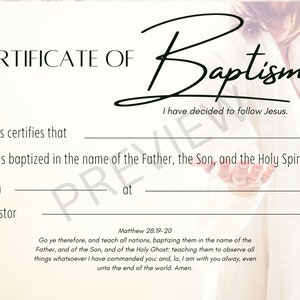 Plantilla de certificado de bautismo imprimible KJV Descarga digital instantánea Jesús sosteniendo la mano