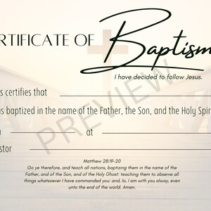 Plantilla de certificado de bautismo imprimible KJV Descarga digital instantánea Christian Cross Sunset