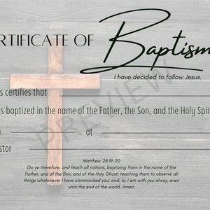 Plantilla de certificado de bautismo imprimible KJV Descarga digital instantánea Cruz de madera