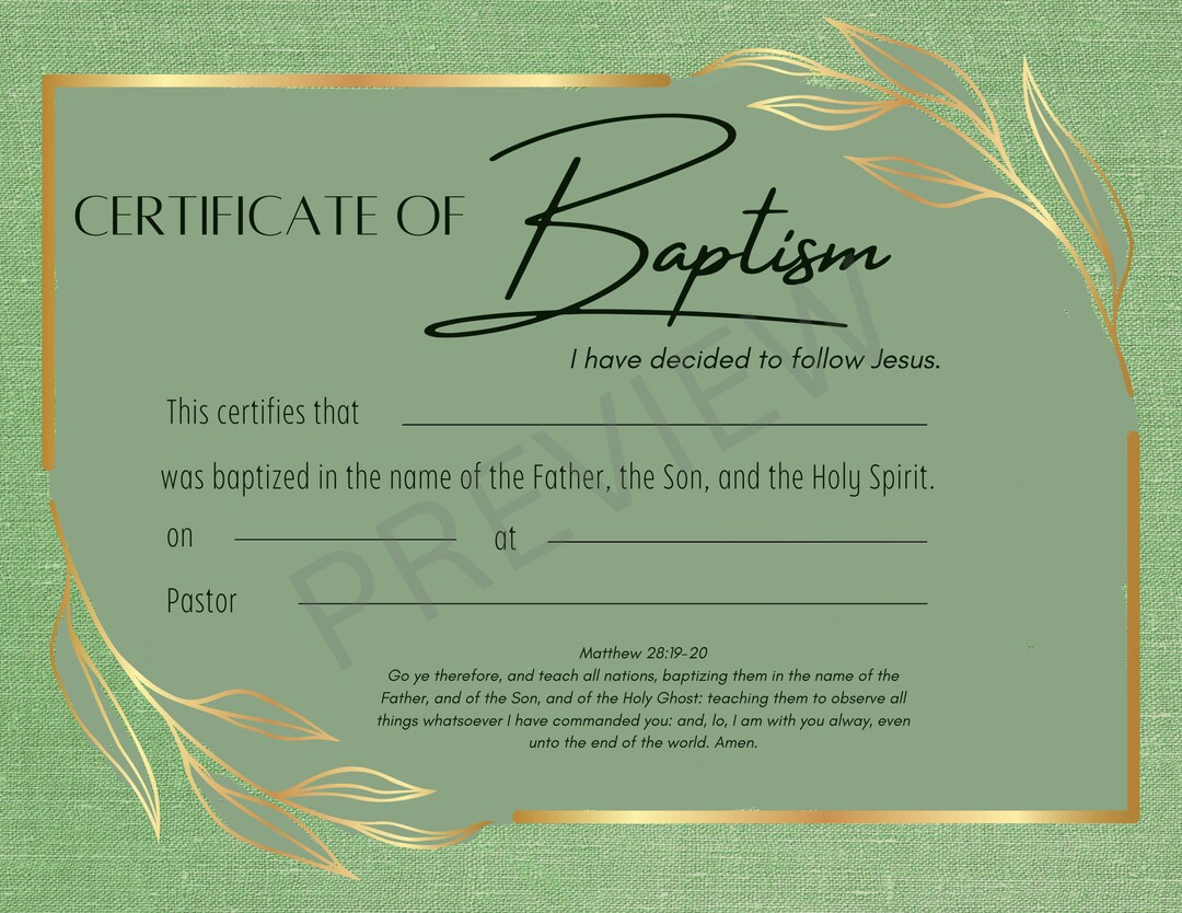 Printable Baptism Certificate Template KJV Instant Digital Etsy