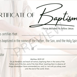 Plantilla de certificado de bautismo imprimible KJV Descarga digital instantánea Jesús sosteniendo la mano