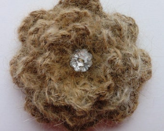 Badge, button made of dog hair, 8 cm, spun, crocheted