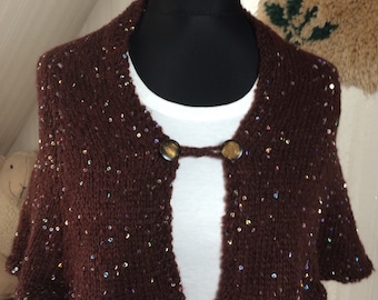Chocolate brown shawl with sequins