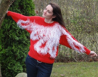 Sweater with fringed intarsia pattern size. 38