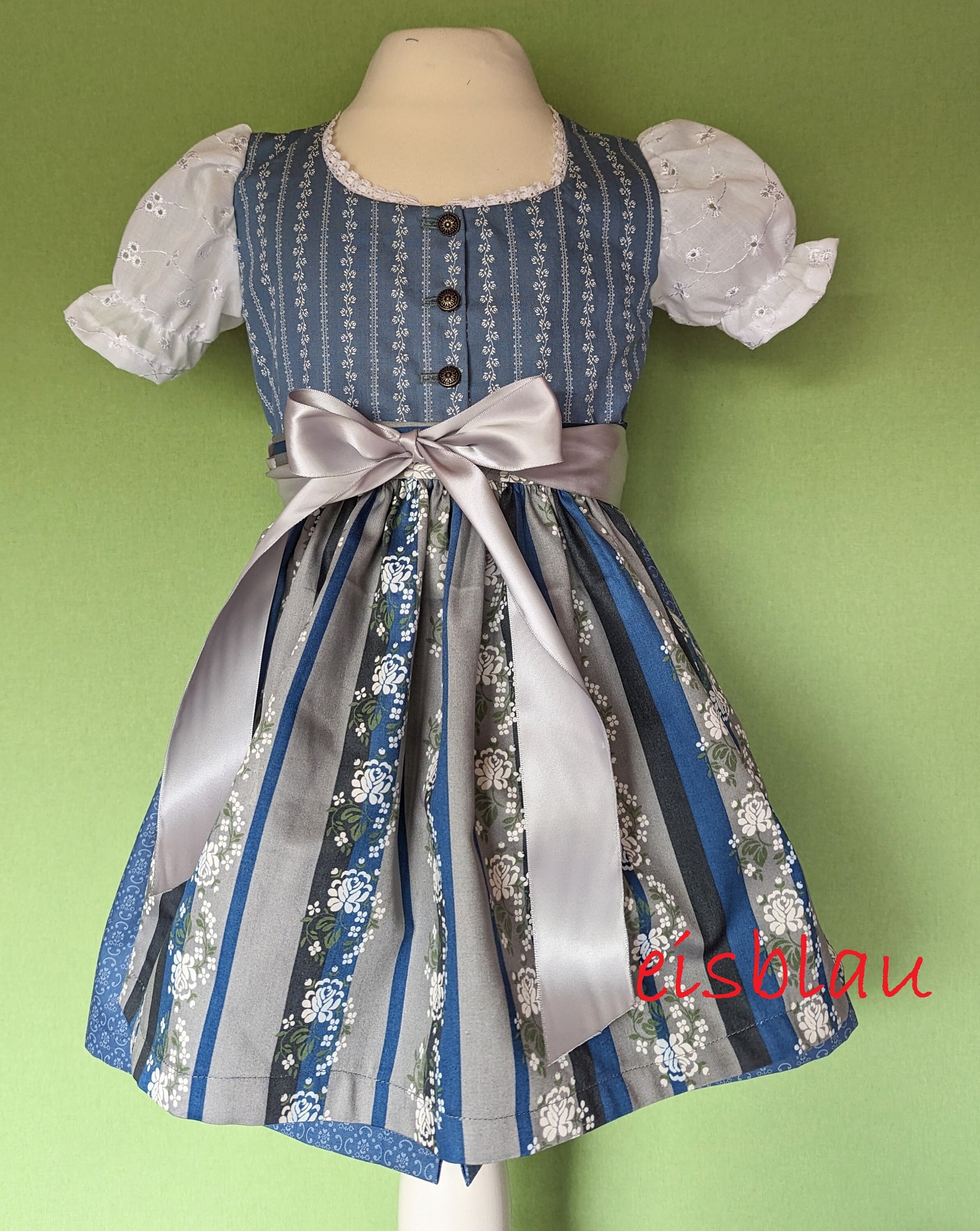 MS-Trachten Set Dirndl Bambina 3 Pezzi – Azzurro, Taglia 128 – Abito Tradizionale Bavarese Con Camicetta E Grembiule, 100% Cotone, Per Oktoberfest E Feste