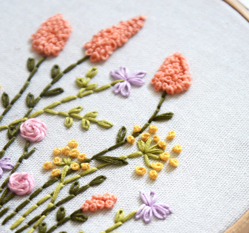Beginner Floral Embroidery Pattern DIY Flower Hoop Etsy