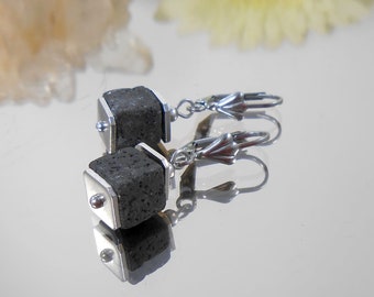 ღ Earrings Lava Cube 8 mm stainless steel Brisur