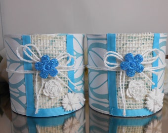 2 pieces Deco cans turquoise gift box storage for pencil brushes etc. Recycling upcycling Manual Work D2
