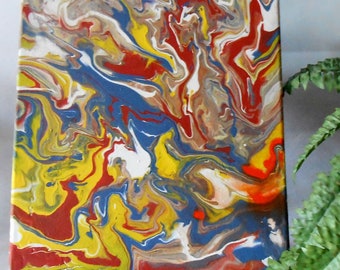 Acrylic painting on canvas 40 x 30 cm coloured-flow technique-pouring-abstract art-modern A007