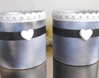 2 pieces Deco cans black and white gift box storage for pencil brushes etc. Recycling upcycling Hand work D5