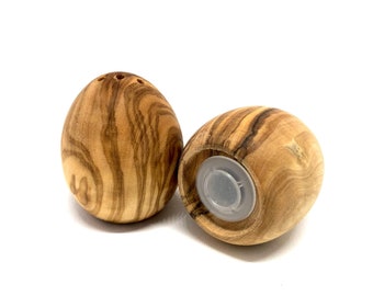 Olive wood egg shaped salt and pepper shakers, set of 2