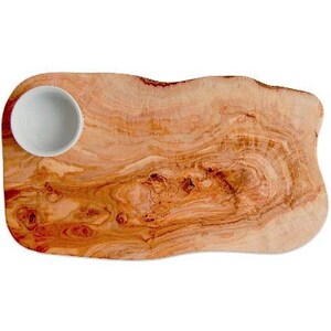 Cutting board RUSTIC plus porcelain bowl for side dishes approx. 40 – 44 cm (15.8 – 17.3 inches), olive wood