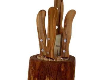 Knife block DESIGN RUSTIC olive wood, skewers, knife holder, protect knife blades, order in the kitchen