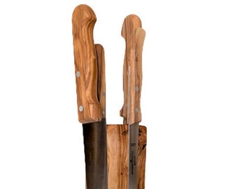 Knife block TOWERE made of olive wood, magnetic strip, protect knife blades, order in the kitchen