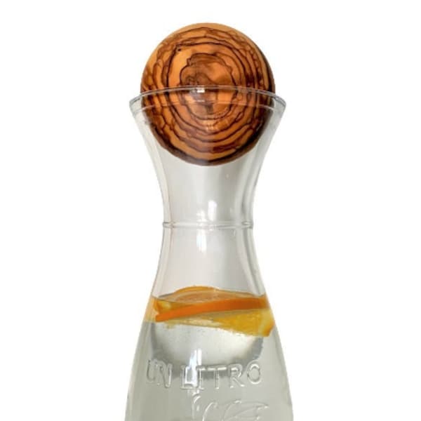 Sfera in legno d'ulivo 8 cm come chiusura per caraffe o bicchieri, repellente per insetti, coperchio, decorazione