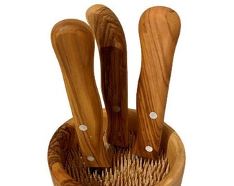 Knife block DESIGN ROUND olive wood, skewers, knife holder, protect knife blades, order in the kitchen