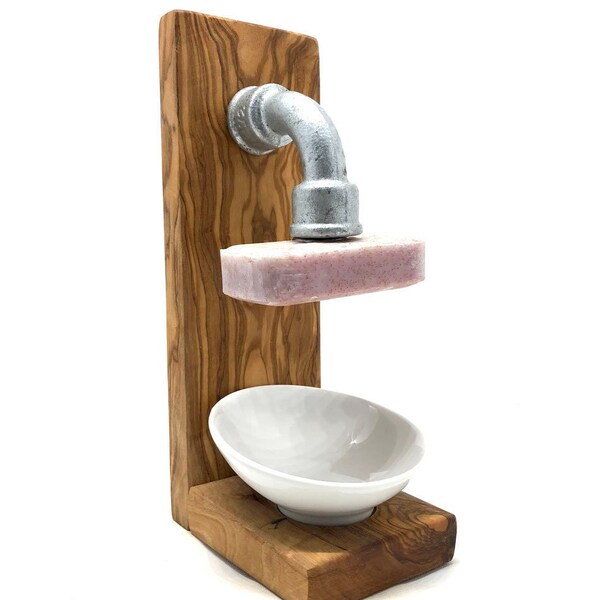 Magnetic soap holder with olive wood "INDUSTRIAL DESIGN II" soap drying bathroom