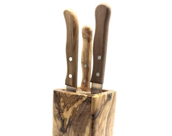 Bloc à couteaux DESIGN ANGULAIRE en bois d'olivier